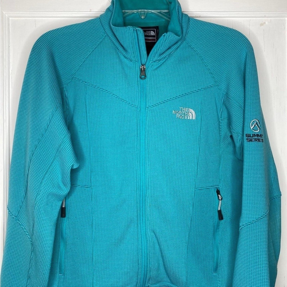 The North Face‎ Summit Teal Waffle-Knit Fleece Full Zip Cozy Bonfire Layer M